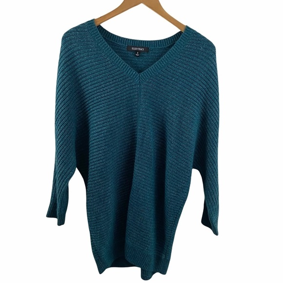 Ellen Tracy Heather Teal Knit Pullover Sweater S - Picture 1 of 9